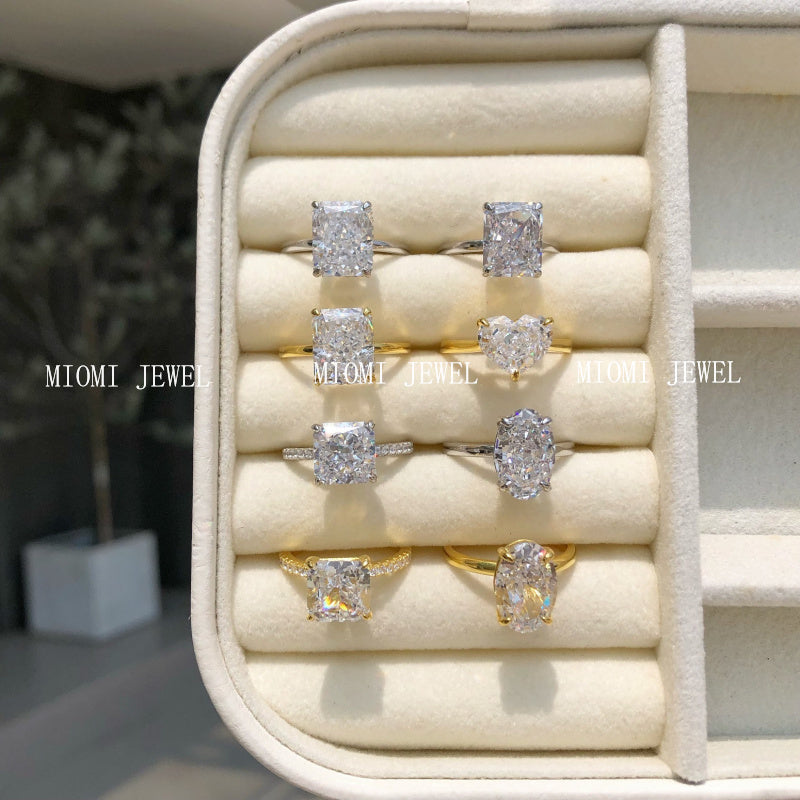 S925 Sterling Silver Ring for Women 8A Ice Flower Cut Zircon Inlaid Geometric Heart High-end Feel Women's Jewelry