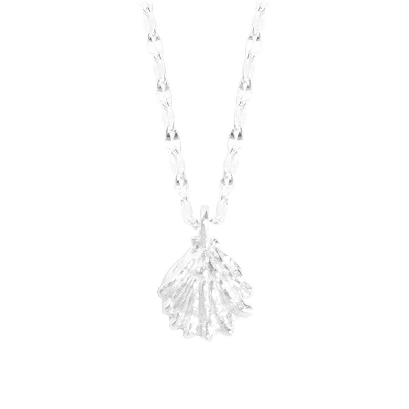 S925 Sterling Silver Wrinkled Texture Shell Necklace for Women Korean Simple Retro Niche Design Hot-Selling Collarbone Chain