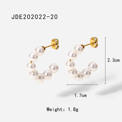 INS Style Internet Celebrity Same Style 18K Gold Stainless Steel Earrings Fashionable Personality Pearl Earrings Hoop Earrings Women's Jewelry