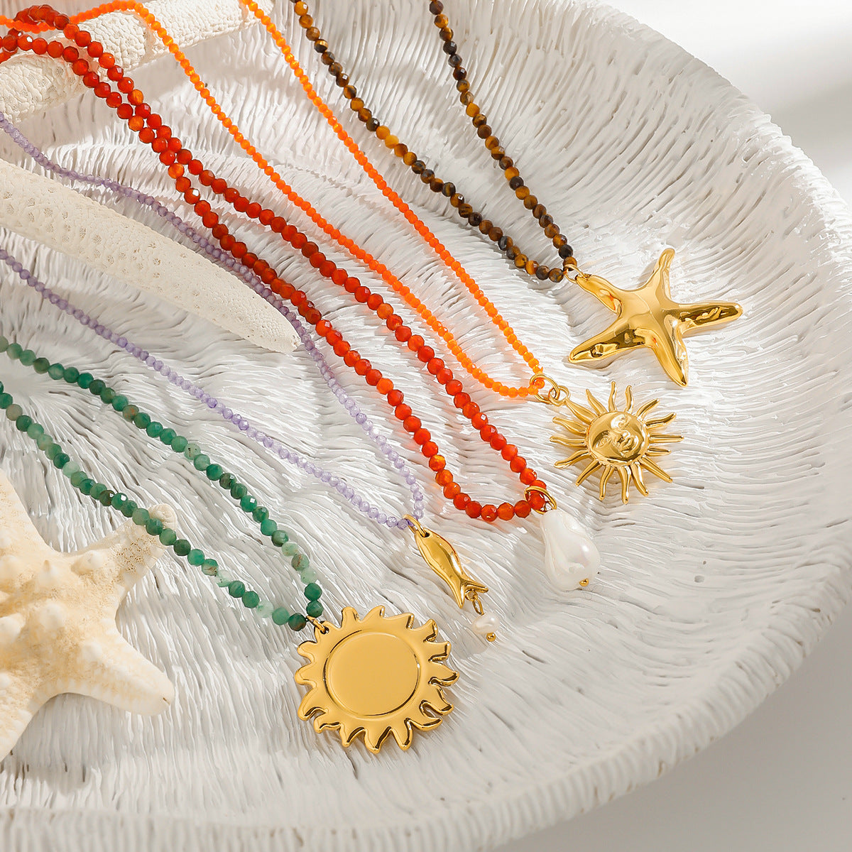 Stainless Steel Vacation Style Beaded Necklace Titanium Steel Jewelry for Women High-End Non-Fading Collarbone Chain