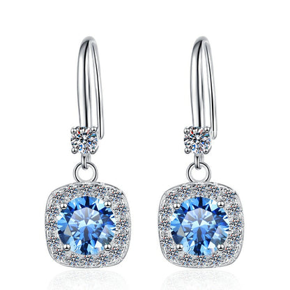 Moissanite Earrings 1 Carat GRA Certificate Waist Code Square Korean Fashion Moissanite S925 Sterling Silver Earrings