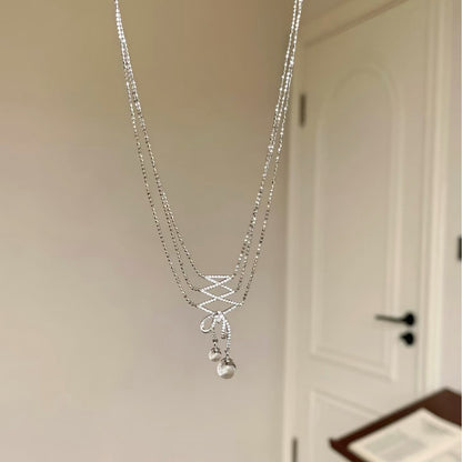 Pure Silver S925 Ballet Lace Natural Double A Necklace White Crystal Sweater Chain Fashion Light Luxury High-end Ins Style