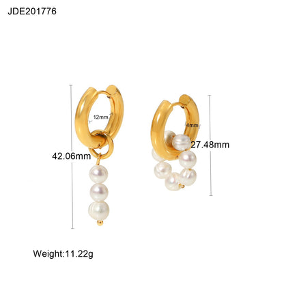 INS Style Internet Celebrity Same Style 18K Gold Stainless Steel Earrings Fashionable Personality Pearl Earrings Hoop Earrings Women's Jewelry
