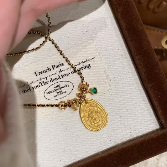 Sterling Silver s925Black Gold Yellow God of Wealth Leather Cord Necklace Niche Design Sense Simple Elegant Fashion National Style Fashion Necklace