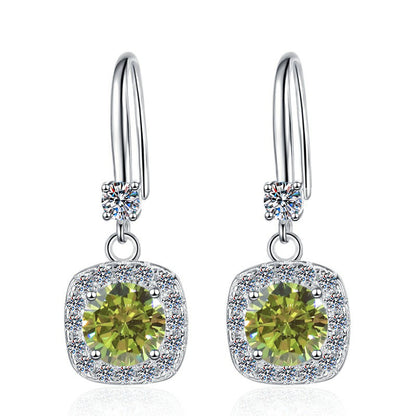 Moissanite Earrings 1 Carat GRA Certificate Waist Code Square Korean Fashion Moissanite S925 Sterling Silver Earrings
