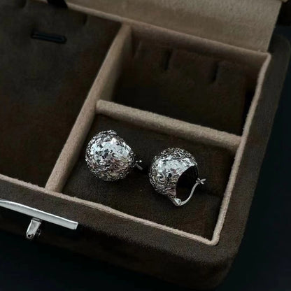 Light Luxury Jewelry Pure Silver S925 Real Gold Plated Crushed Ice Sparkling Pinecone Earrings Fish Scale Hong Kong Style Versatile High-end