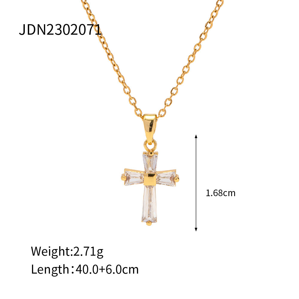 Jewelry INS Trend Necklace 18K Gold Plated Stainless Steel Cross Combination Pendant Necklace for Women