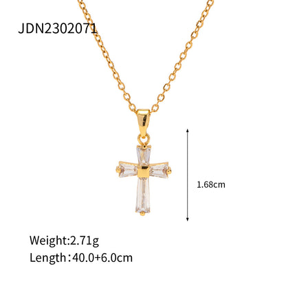Jewelry INS Trend Necklace 18K Gold Plated Stainless Steel Cross Combination Pendant Necklace for Women