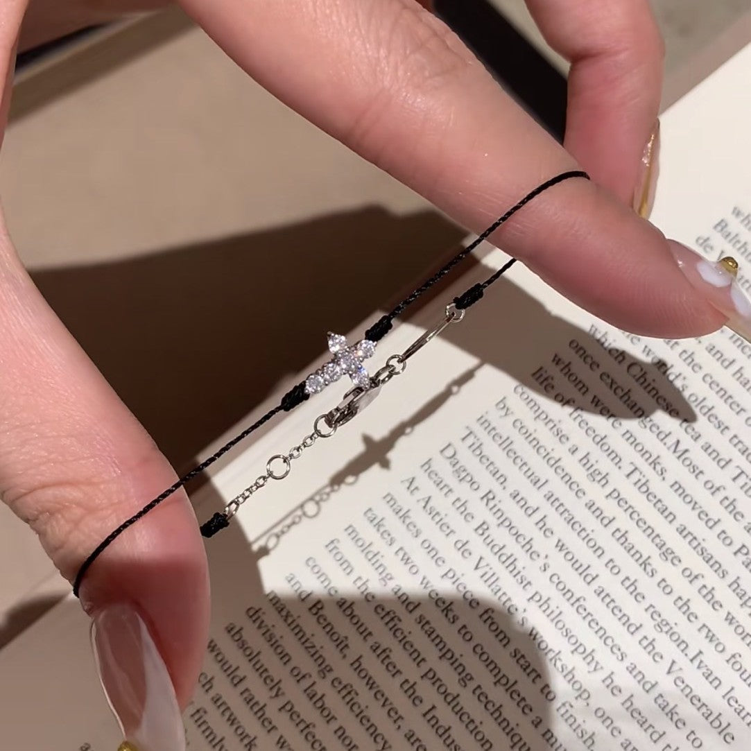 925 Silver High Carbon Diamond Cross Braided Bracelet Sparkling Precision Setting Basic Bracelet Versatile Jewelry