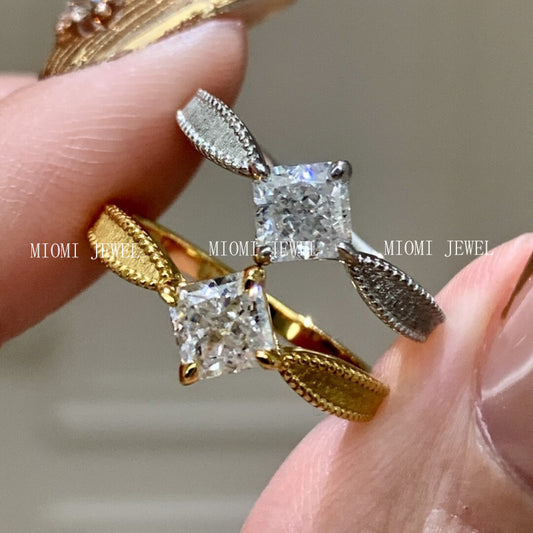 S925 Sterling Silver Sweet Princess Sugar Cube Square Diamond Brushed Diamond Ring Exquisite Niche Light Luxury High-end Small Square Diamond Ring