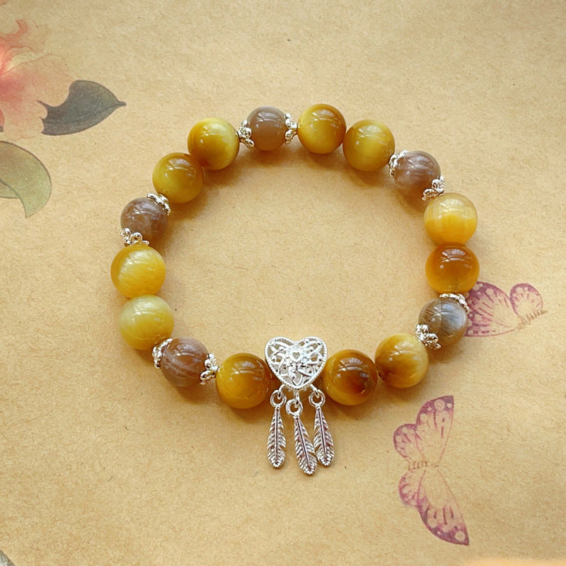 Tiger Eye Stone Gold Tiger Eye Cat's Eye Effect Original Design Tiger Eye Stone Single Loop Bracelet