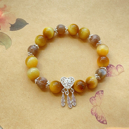 Tiger Eye Stone Gold Tiger Eye Cat's Eye Effect Original Design Tiger Eye Stone Single Loop Bracelet