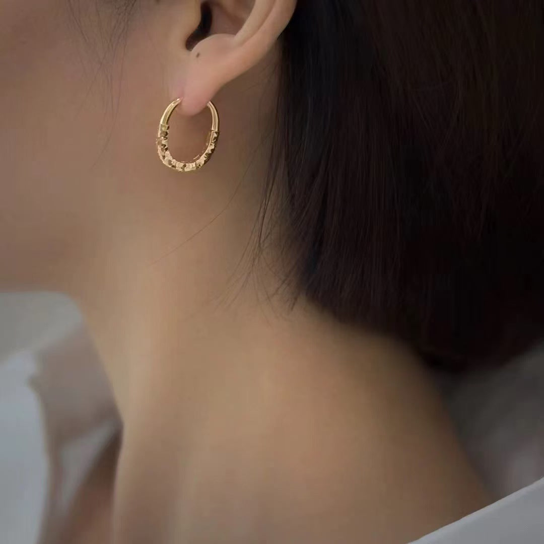 Sterling Silver S925 CNC Craft Ice Chip Big Earrings Simple Niche Light Luxury High-end Versatile Elegant U-shaped Earrings