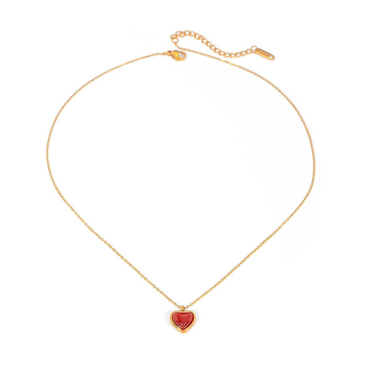 New Trendy INS Style 18K Gold Stainless Steel Inlaid Red Agate Heart Pendant Necklace Jewelry