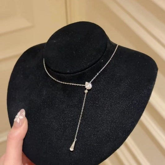 Pure Silver S925 High Carbon Diamond Water Drop Rachel Necklace Ins Style Cool Temperament Simple