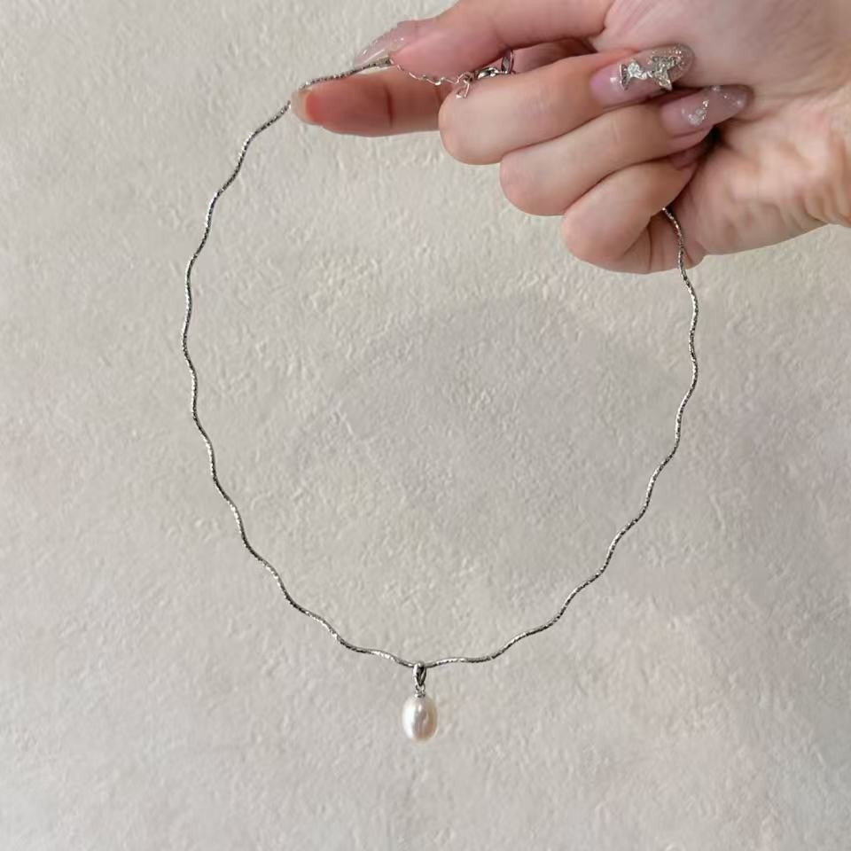 Italian Imported Craft Wave Line Pearl Choker New Chinese Style Simple High-end Light Luxury Niche Versatile Collarbone Chain