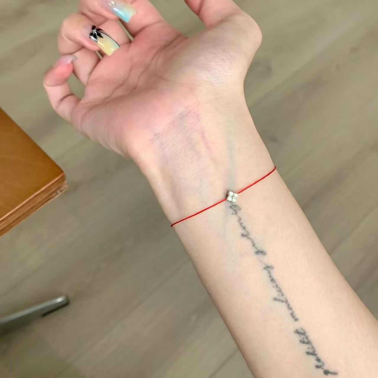 Simple Everyday Versatile S925 Sterling Silver Single Diamond Flower Clover Red Rope Women's Bracelet