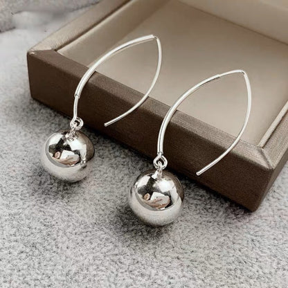 Pure Silver S925 Silver Ball Earrings Round Ball Earrings for Women Elegant Long Clip-on Earrings Studs High-end Feel