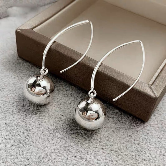 Pure Silver S925 Silver Ball Earrings Round Ball Earrings for Women Elegant Long Clip-on Earrings Studs High-end Feel