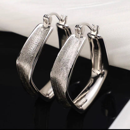 S925 Sterling Silver Brushed Square Earrings Niche Simple Exquisite High-end Elegant European and American Fashion Earrings Studs