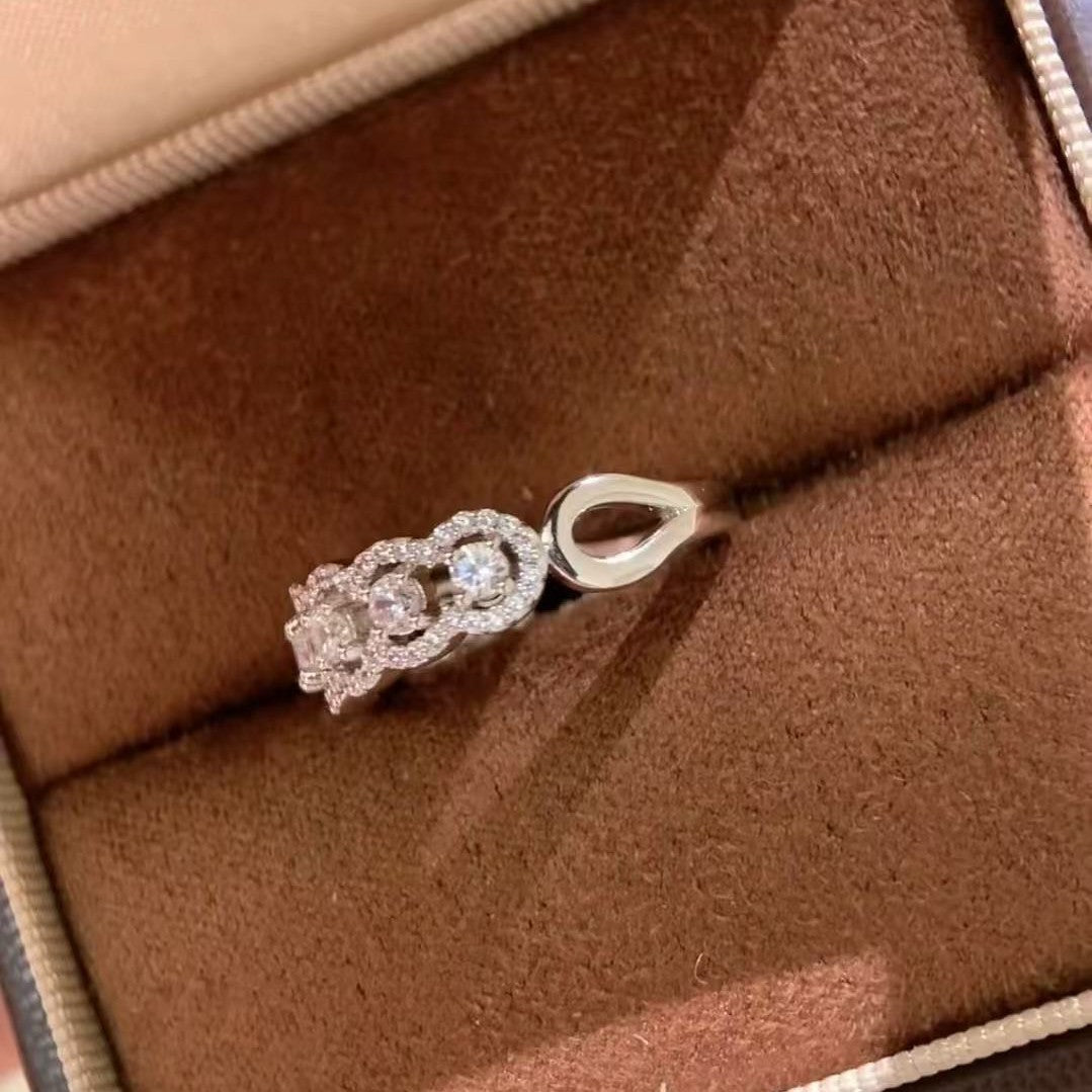 S925 Silver Full Diamond Ring Micro Inlay Hollow Minimalist Style Versatile Elegant Fashion High-end Light Luxury
