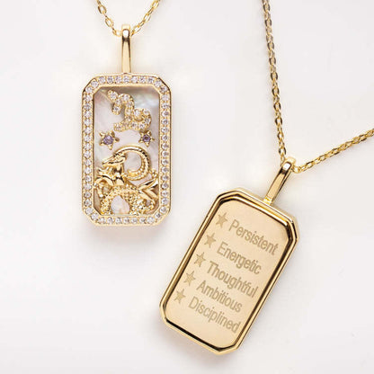 Engraved Zodiac Necklace 12 Constellations Inlaid Diamond Pendant Colorful Birthstone Zircon Collarbone Chain Color Retention