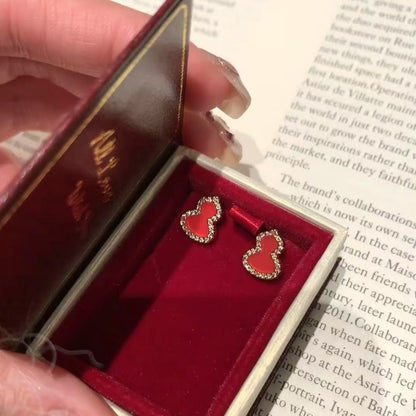 Gourd Earrings S925 Sterling Silver Red Agate White Shell Earrings High-End Versatile Light Luxury Elegant