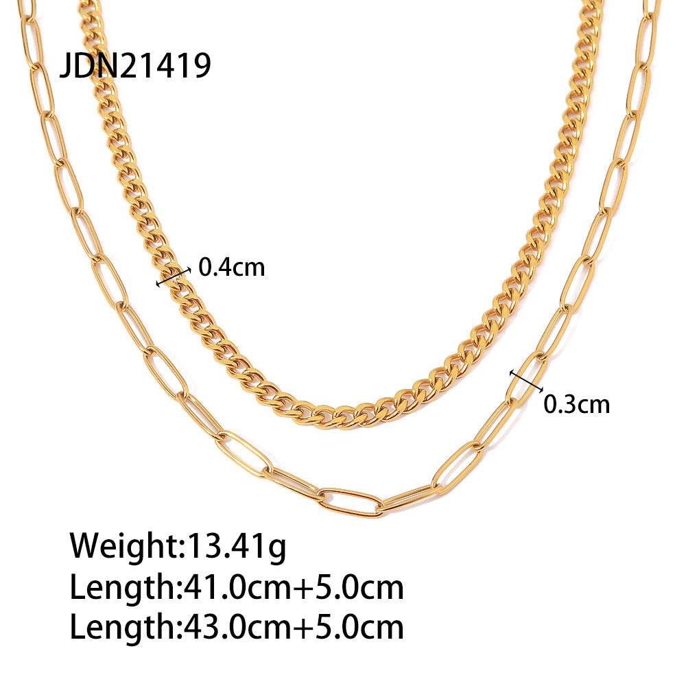 Double Layer Stacked Titanium Steel Necklace Light Luxury High-end Clavicle Chain Stainless Steel Jewelry Non-fading