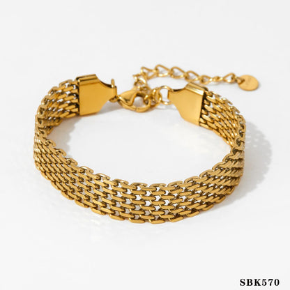 Stackable Bracelet Set Combination Stainless Steel Exquisite Diamond-Encrusted Wide Strap Mesh Chain Heart Bracelet Versatile Set