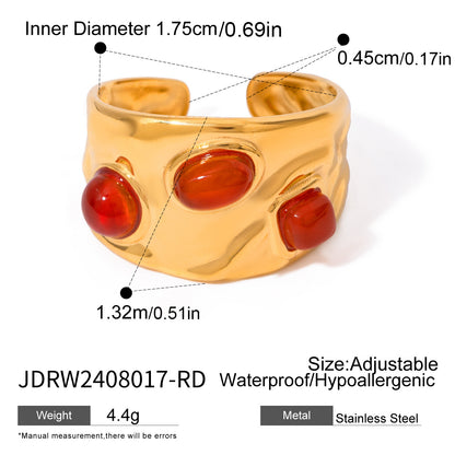 18k Gold Stainless Steel Red Agate Heart Necklace High-end Pendant Earrings Niche Ins Style Ring