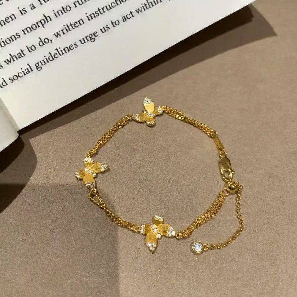 S925 Silver Brushed Butterfly Bracelet French Vintage Style Light Luxury Elegant Socialite High-end Bracelet