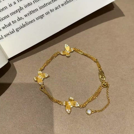 S925 Silver Brushed Butterfly Bracelet French Vintage Style Light Luxury Elegant Socialite High-end Bracelet