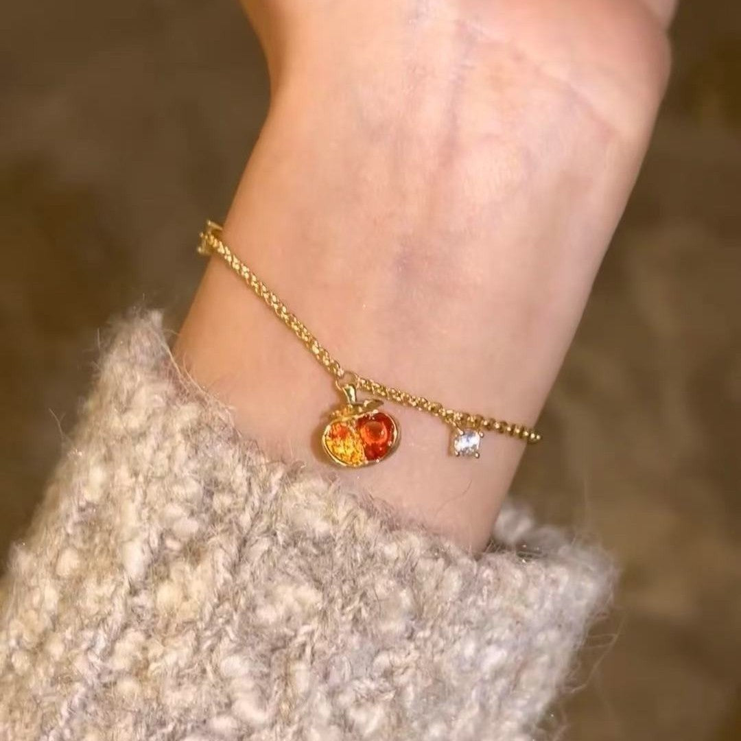 S925 Brushed Craft Persimmon Peace Double-Sided Gemstone Bracelet High-End Luxury Exquisite Fashion Jewelry