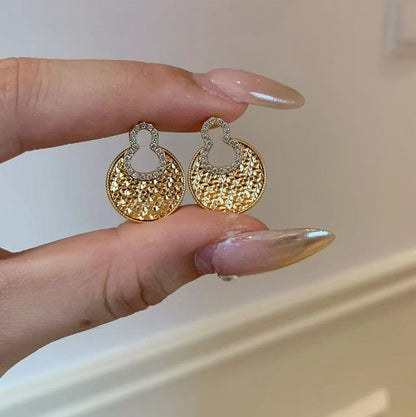 Pure Silver S925 CNC Craft Ice Crushed Gourd Earrings Light Luxury High-end Socialite Elegant Chanel Style Earrings