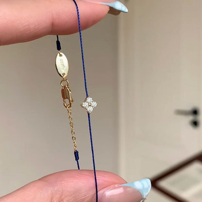 Simple Everyday Versatile S925 Sterling Silver Single Diamond Flower Clover Red Rope Women's Bracelet