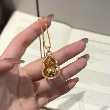 Pure Silver S92 Inlaid Diamond 5 Gourd Necklace Light Luxury High-end Vintage Ethnic Style Simple Versatile