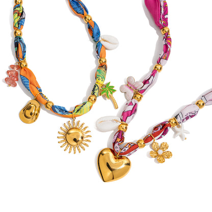 Vacation Style Silk Scarf Titanium Steel Necklace Light Luxury High-End Clavicle Chain Stainless Steel Jewelry for Women Non-Fading