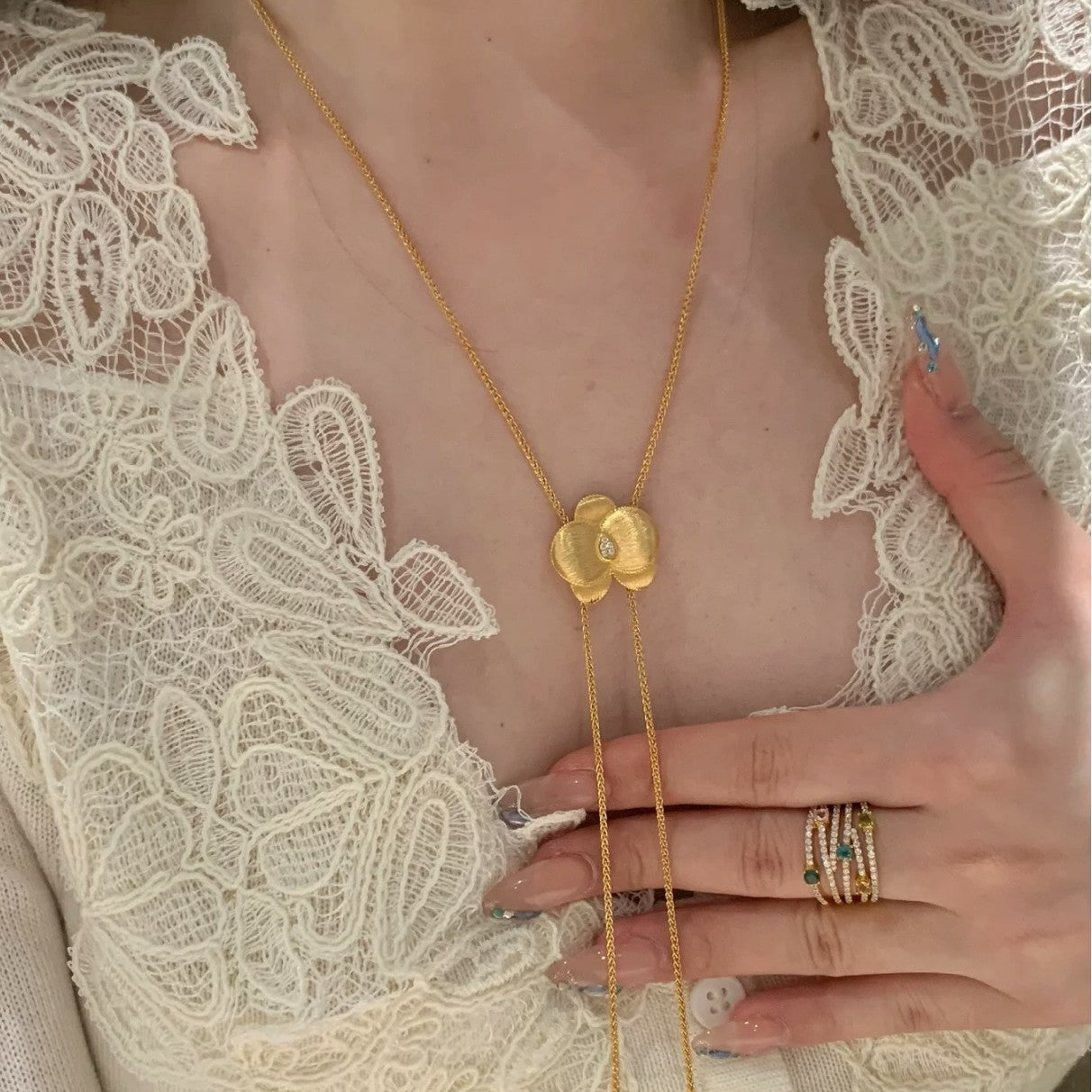 Sterling Silver S925Brushed Craft Butterfly Orchid Necklace Sweater Chain High-End Light Luxury Niche Design Exquisite Collarbone Chain