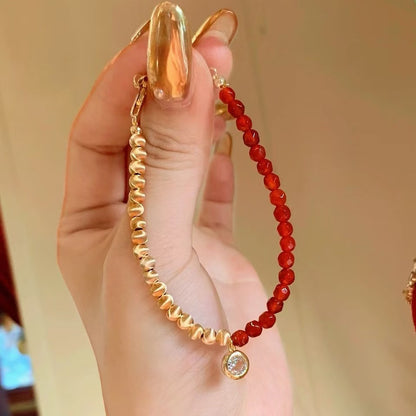 Pure Silver S925 Lucky Cat's Eye Bracelet Natural Red Agate Cat's Eye Bracelet New Year Red