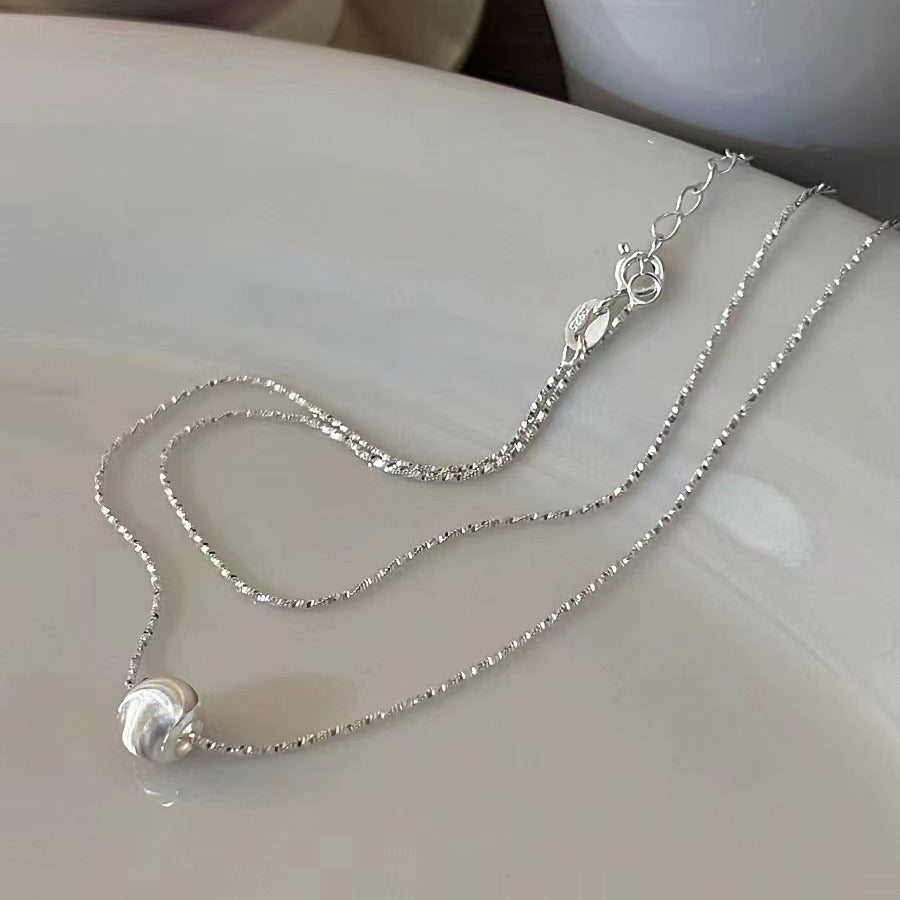 Korean Version Cool Brushed Round Bead S925 Sterling Silver Cat Eye Bead Necklace High-End Niche Design Simple Choker