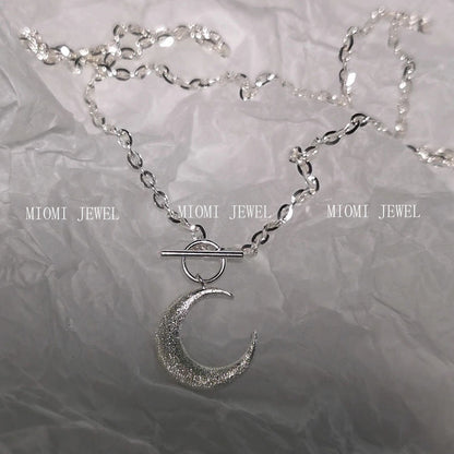 S925 Sterling Silver Flash Sand Moon OT Buckle Necklace for Women, Ins Style, Niche Light Luxury, Fairy-like, Super Sparkling, Radiant Choker