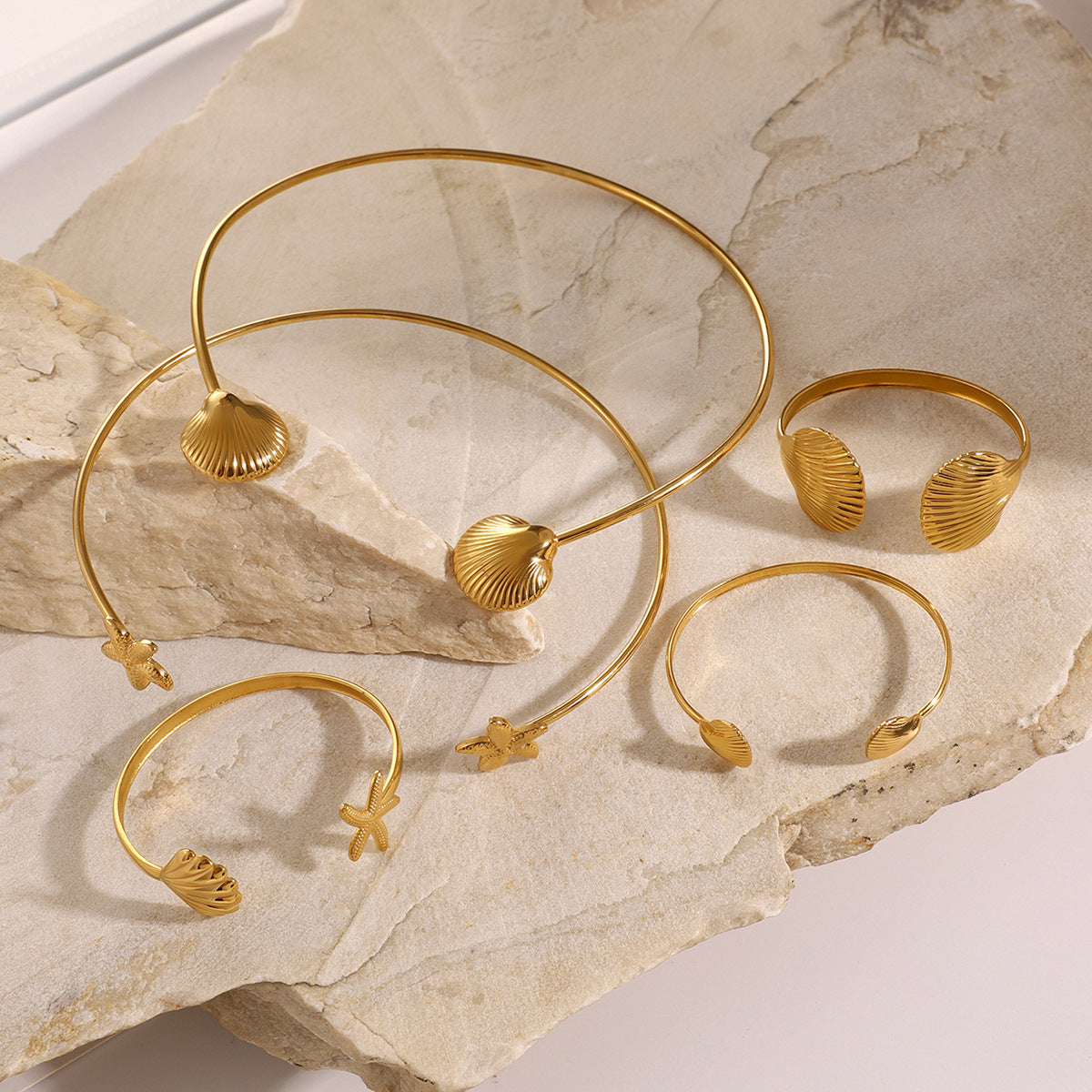 Fashion Starfish Shell Open Bracelet High-end Stainless Steel Metal Choker Niche Minimalist Neck Ring