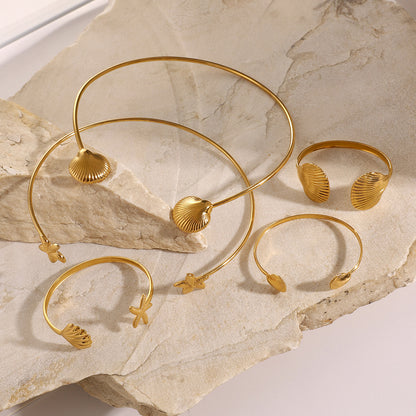 Fashion Starfish Shell Open Bracelet High-end Stainless Steel Metal Choker Niche Minimalist Neck Ring