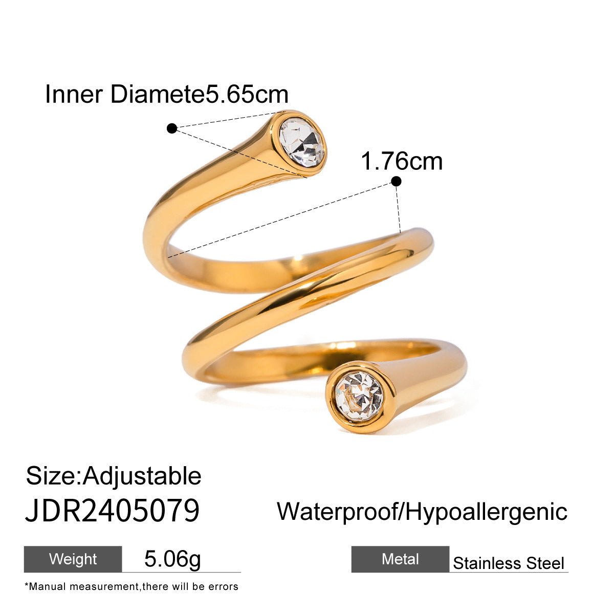 18k Gold Stainless Steel Zircon Open Ring High-end Ins Style Titanium Steel Jewelry Rings