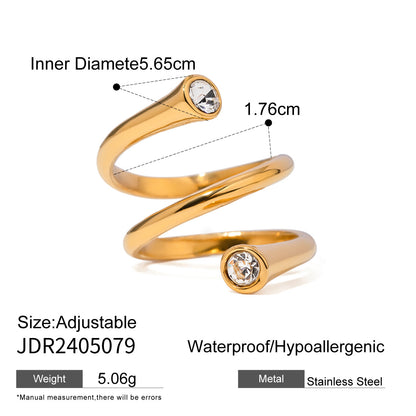 18k Gold Stainless Steel Zircon Open Ring High-end Ins Style Titanium Steel Jewelry Rings