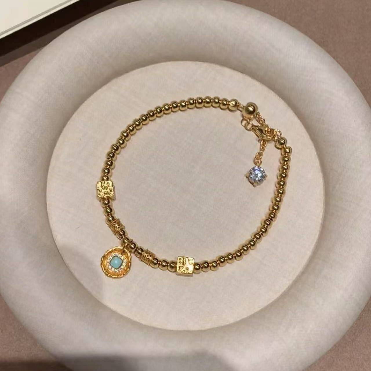 Pure Silver S925 Blue Turquoise Coiled Bracelet Simple Niche Style Fashionable Versatile Jewelry Beads