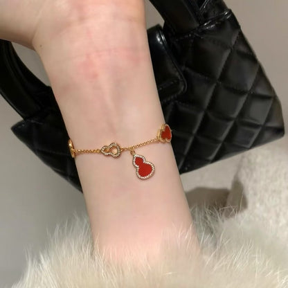 Pure Silver S925 New Red Agate Gourd Agate Bracelet New Year Essential Red Bracelet Fashion High-end