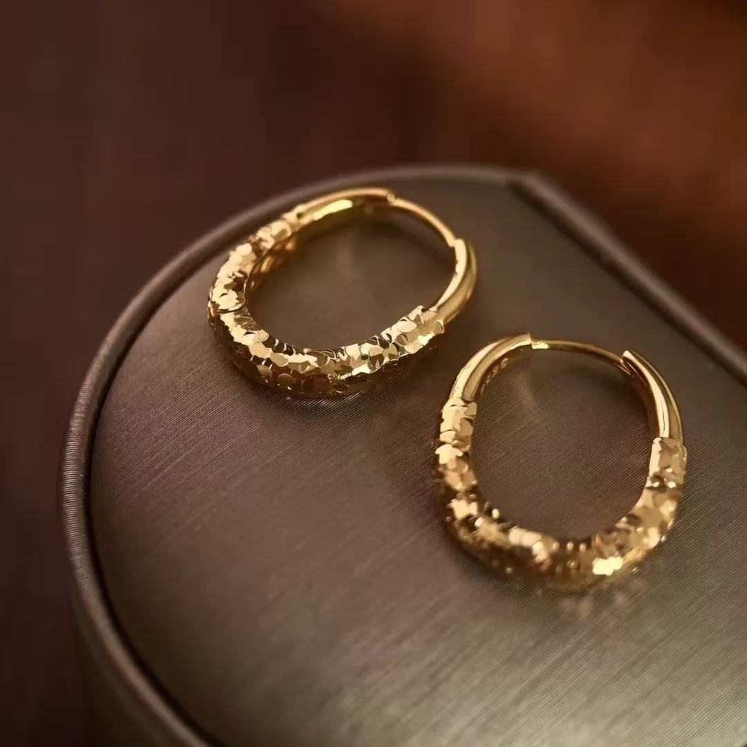 Sterling Silver S925 CNC Craft Ice Chip Big Earrings Simple Niche Light Luxury High-end Versatile Elegant U-shaped Earrings