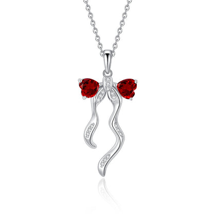 S925 Sterling Silver Ribbon Bow Necklace for Women Korean Style Natural Crystal Stone Niche Topaz Pendant for Women