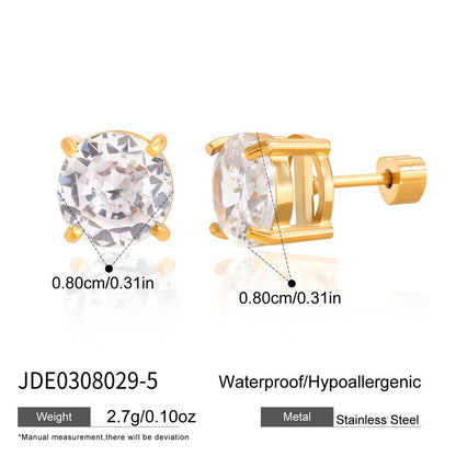 Titanium Steel Zircon Earrings Niche Simple Earrings Non-Fading 18k Gold Stainless Steel Jewelry High-End Feel